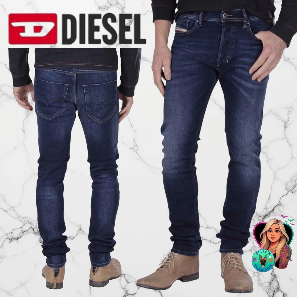 Diesel Mens 34x32 Tepphar Slim Carrot Jeans Dark Wash Stretch Straight Denim